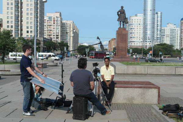 During the interview shoot in Russia.
